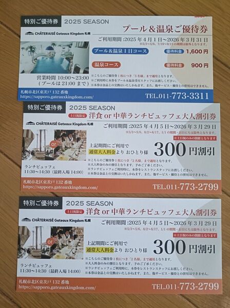 ガトーキングダムサッポロ プール&ランチビュッフェ優待券