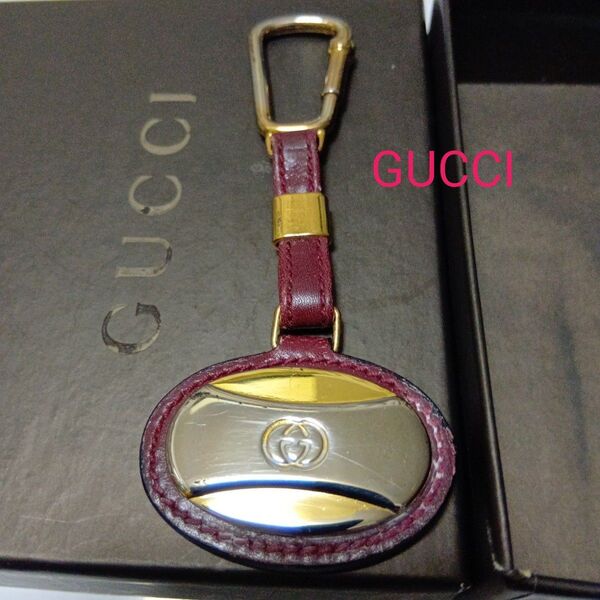 GUCCI キーホルダー GG レザー バーガンディカラー 箱付イタリア製正規品