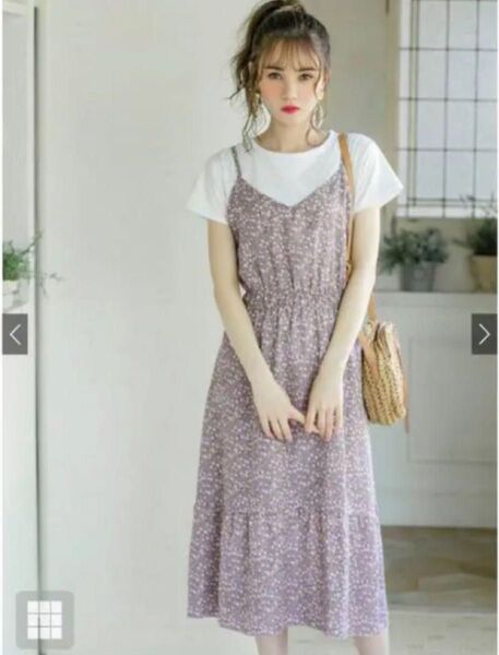 Tシャツ付き花柄キャミソールワンピース grl パープル gu ハニーズ 量産型 紫 evelyn ingni アプレジュール