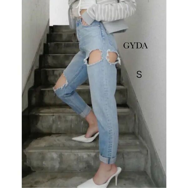 GYDA ダメージペグトップデニムパンツ S アイスブルー