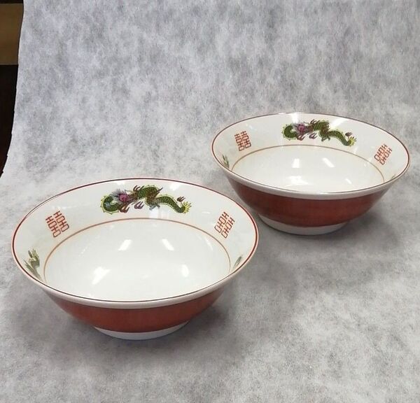 新品 美濃焼 赤巻き 三ツ龍 ラーメン丼 2個セット