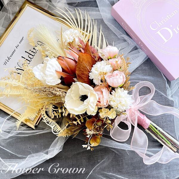 ウエディングブーケ アーティフィシャルフラワーブーケ 結婚式 クラッチブーケ ドライフラワー風ブーケ