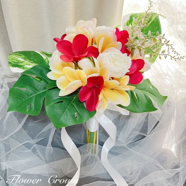 アーティフィシャルフラワーブーケ 結婚式 ブライダル ウエディング プルメリア サマーウエディング リゾートウエディング