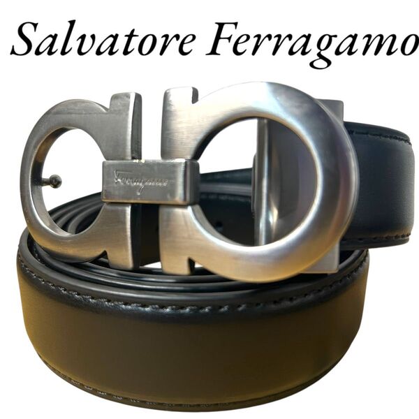 美品 サルヴァトーレフェラガモ Salvatore Ferragamo ベルト ダブルガンチーニ メンズ ビジネス ブラック