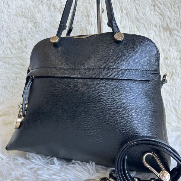 美品 FURLA フルラ ショルダーバッグ ハンドバック 2way 斜め掛け パイパー M レザー 黒 ブラック レディース