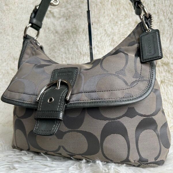良品 COACH コーチ ショルダーバッグ ワンショルダー 肩掛け 斜め掛け ソーホー シグネチャー キャンバス A4可 グレー