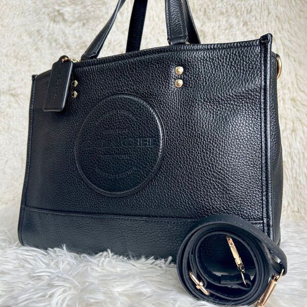 美品 COACH コーチ ショルダーバッグ ハンドバック 2way デンプシー レザー シボ革 A4可 型押し 黒 ブラック