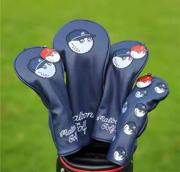 【大人気新品4点セット】野球帽Malbon Golfマルボンゴルフクラブカバーネイビー色
