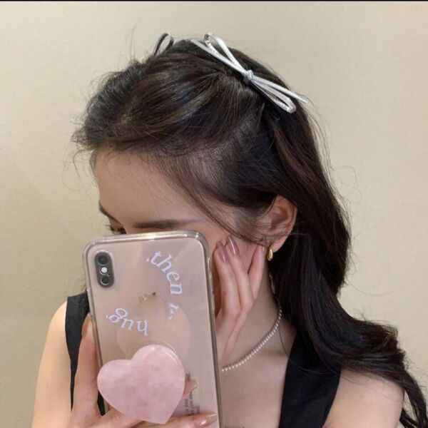 リボン シルバー ヘアピン Y2K 韓国 ヘアアクセサリー お洒落 可愛い 軽い
