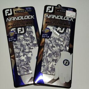 フットジョイナノロックツアーゴルフグローブ25cm2枚カモ柄ネイビー