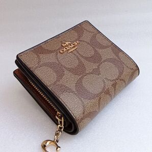 COACH コーチ 二つ折り 財布 レザー ブラック シグネチャー ブラウンCチャーム ミニ財布