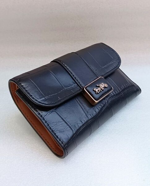 COACH コーチ 財布 三つ折り財布 レザー ブラック クロコ柄