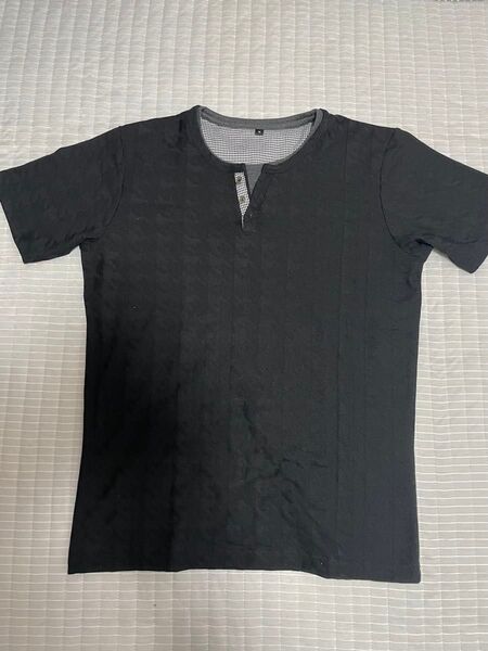 メンズ 重ね着風Tシャツ 重ね着風カットソー 黒 M