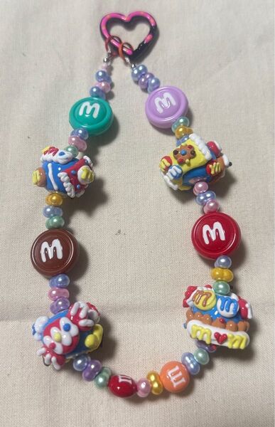 ハンドメイドストラップ キーホルダー!Mチョコビーズ