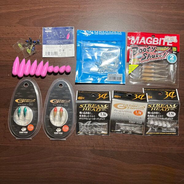 34 Sキャリー 4〜1.5g グリッターヘッド1.3〜3g ストリームヘッド1.3〜1.8g おまけワーム