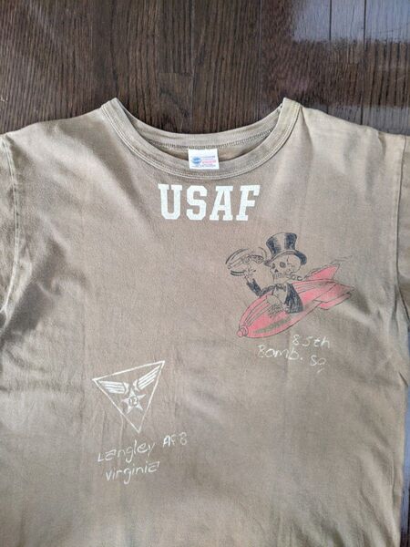 送料込 美品 Buzz Rickson's バズリクソンズ USA製 Tシャツ スカル SKUL カーキ Sサイズ