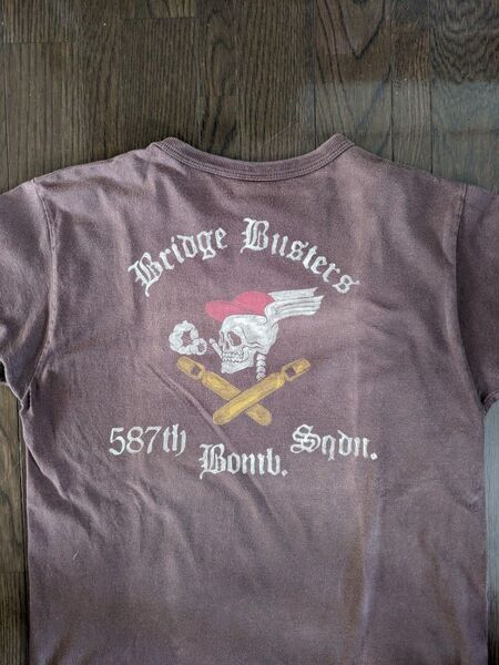 送料込 美品 Buzz Rickson's バズリクソンズ USA製 Tシャツ スカル SKUL 茶 Sサイズ