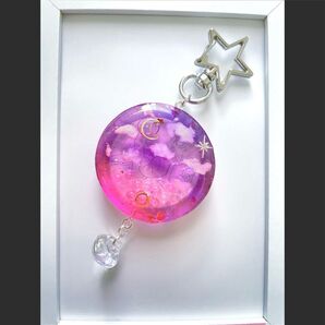 シェイカー シャカシャカキーホルダー レジン 雲レジン 星型チャーム 紫とピンク