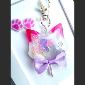 シェイカー シャカシャカキーホルダー 猫 ロリポップキャンディー レンジ 肉球