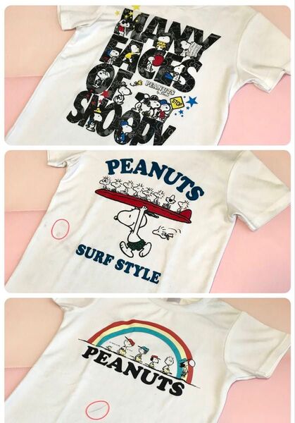 130cm SNOOPY 吸水速乾 半袖 Tシャツ 3枚セット 使用感あり スヌーピー