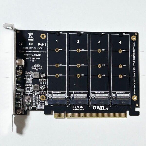 NVMe SSD 最大4枚搭載可 拡張NVMeカード M.2 NVME PCIE X16 PH44