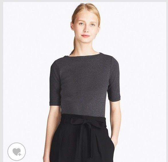 Uniqlo ユニクロ ボートネックTシャツ 5部袖 ダークグレー Sサイズ
