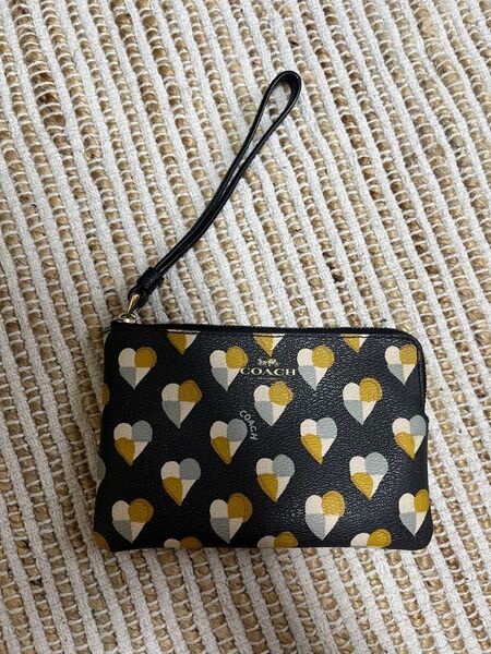 COACH コーチ ハート柄 ポーチ ネイビー