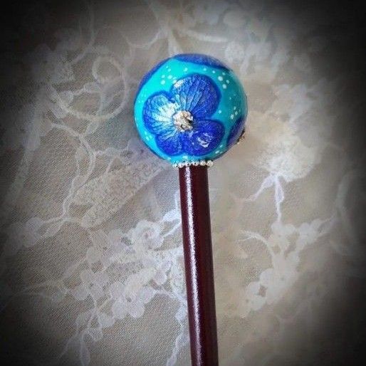 メタルブルー紫陽花の玉かんざし、ハンドメイド かんざし 簪 和装小物 髪飾り