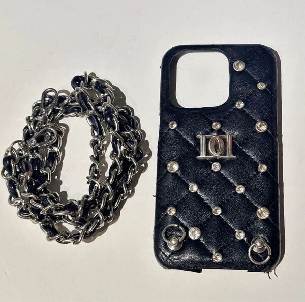Darich キルティングビジュー iPhone14pro ケース 黒 BLACK