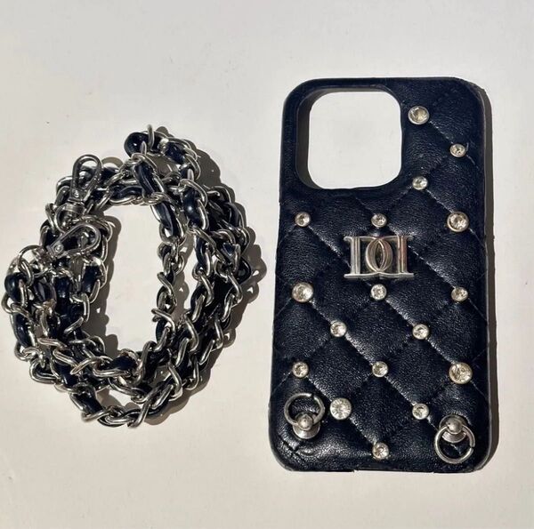 Darich キルティングビジュー iPhone14pro ケース 黒 BLACK
