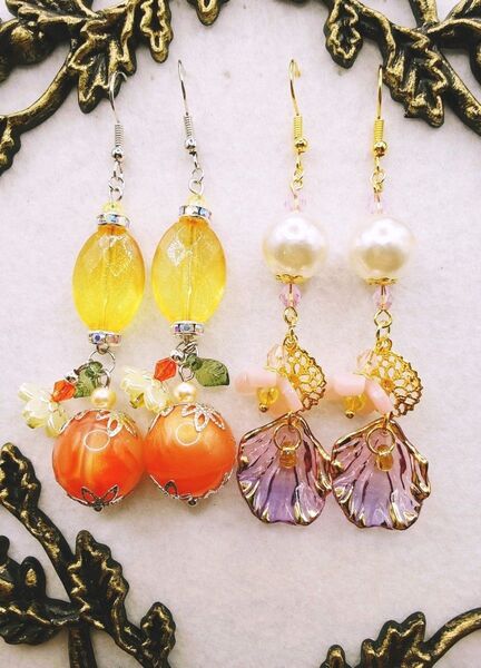 【Q41】ハンドメイド ピアス2点SET(イヤリング変更可)