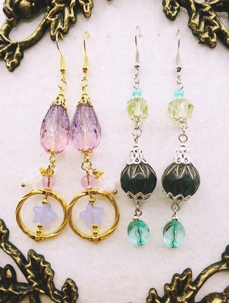 【S41】ハンドメイド ピアス2点SET(イヤリング変更可)