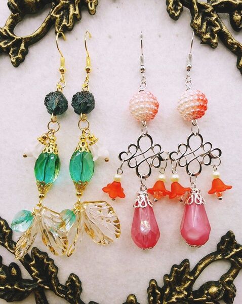 【R41】ハンドメイド ピアス2点SET(イヤリング変更可)