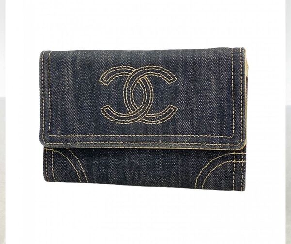 【本物】SALE シャネル 財布 スパークリング デニム ネイビー ゴールド金具レディース メンズ CHANEL