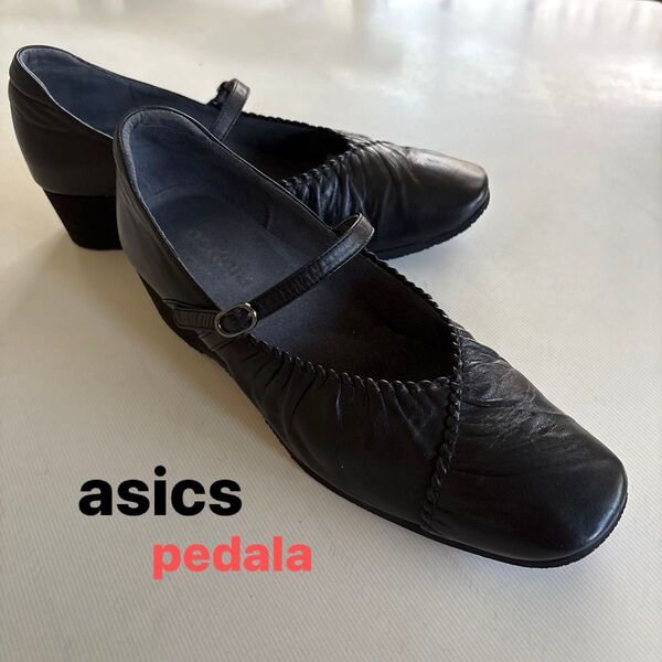 【asics】アシックス【pedala】ペダラ★ ストラップ パンプス 黒 24cm