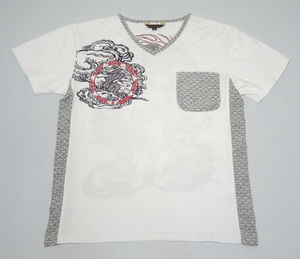 satori（サトリ）／和柄刺繍 Vネック半袖Tシャツ-不動明王/GVT-401-／管CHZQ