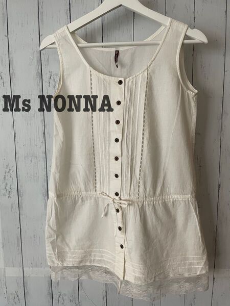 Ms NONNA ノースリーブブラウス ピンタック レース ホワイト M
