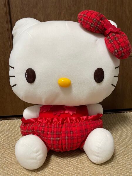 非売品 プライズ品 レトロ 当時物 レア ハローキティ ぬいぐるみ 赤いチェックのワンピース 約40cm