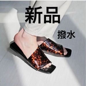 フラットサンダル ミュール 新品 未使用品 撥水 ブラウン 梅雨対策 23.5 24 夏サンダル ビーチサンダル