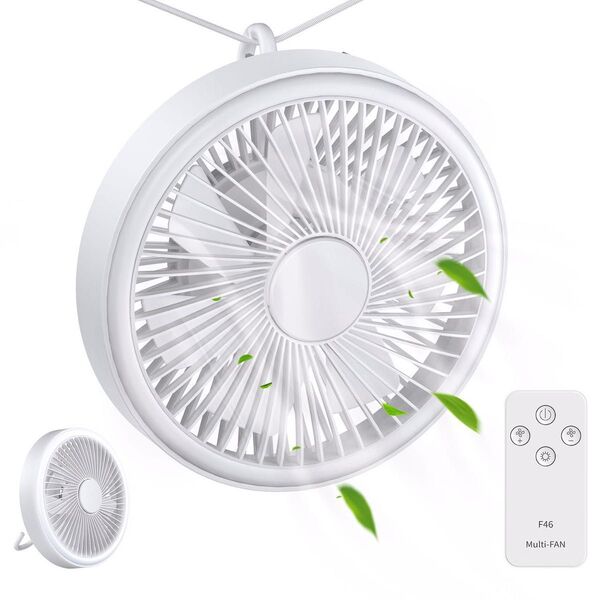 卓上扇風機 壁掛け 吊り下げ 扇風機 リモコン付き LED照明機能付き サーキュレーター USB充電風量3段階調 ミニファン