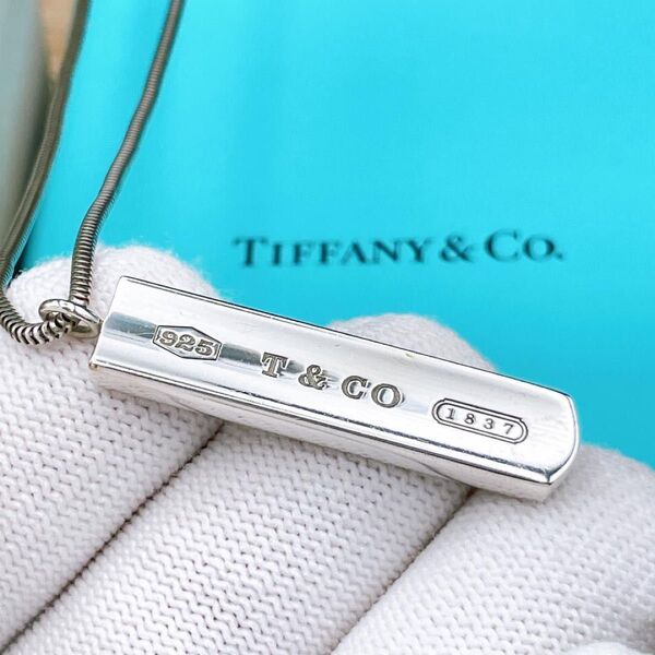 ◇ティファニー◇Tiffany&Co. 1837 バー プレート ペンダント ネックレス Ag925 シルバー スネークチェーン