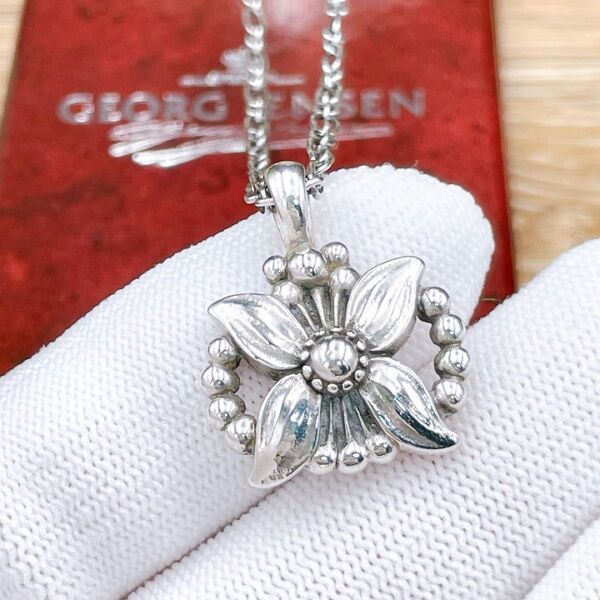 ◇ジョージジェンセン◇GEORG JENSEN 1998年 イヤー ネックレス エーデルワイス フラワー Ag925 ヘリテージ