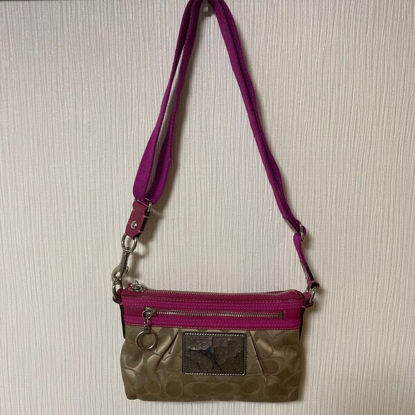 コーチ ショルダーバッグ シグネチャーキャンバス ベージュ/ピンク COACH ポピー レディース