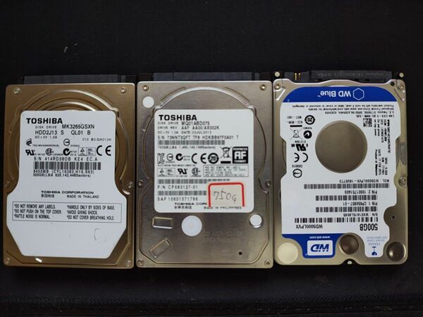 2.5インチ内蔵HDD 750GB+500GB+320GB SATA 3個セット中古動作品