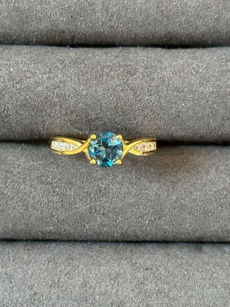 11号ロンドンブルートパーズ×CZSilva925金メッキリング誕生石 リング アクセサリー 天然石 925刻印含む 指輪