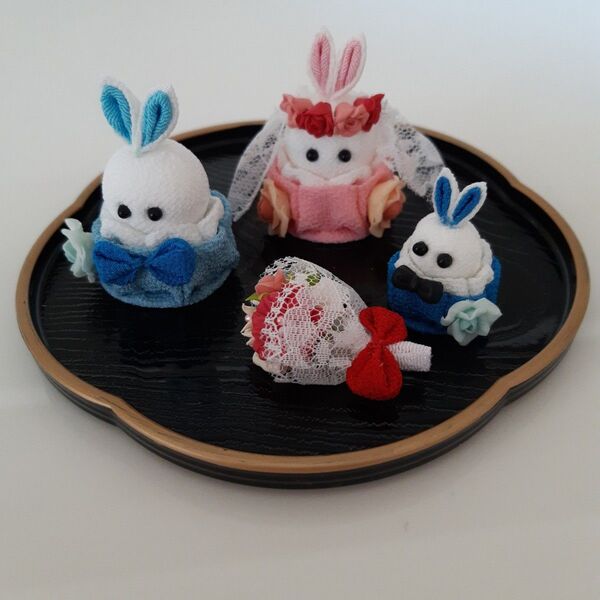 ちりめん細工 ウェディング うさぎ 花束贈呈 つまみ細工 ハンドメイド
