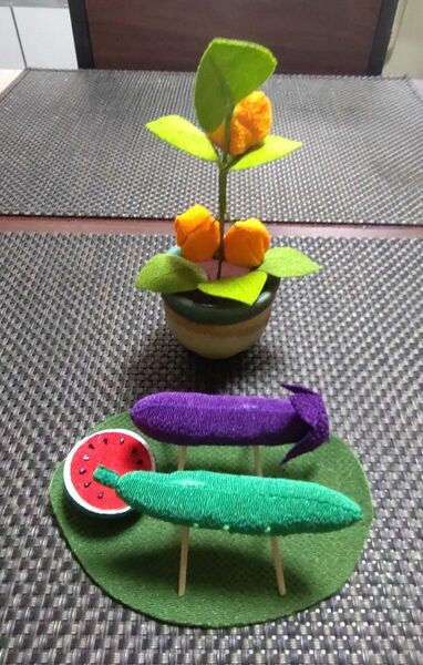 お盆用! ちりめん精霊馬とほおづき鉢植えセット