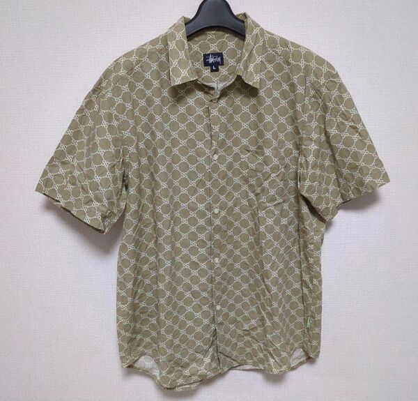 USA製 Stussy 90s monogram サンプリング 半袖シャツ 90s L 総柄 ステューシー グッチ柄