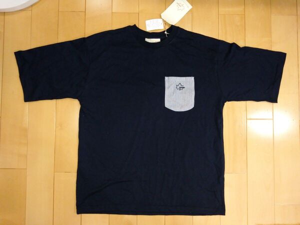 新品未使用 ロゴス LOGOS ヒッコリーポケットロゴTシャツ Mサイズ ネイビー オーバーサイズ 吸水速乾