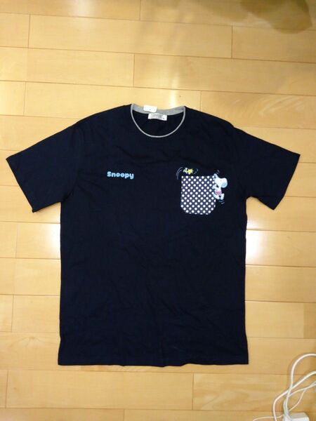 新品未使用 ピーナッツストア購入 スヌーピー ドット柄ポケット 半袖Tシャツ XL LL ネイビー レイヤード ポケットTシャツ
